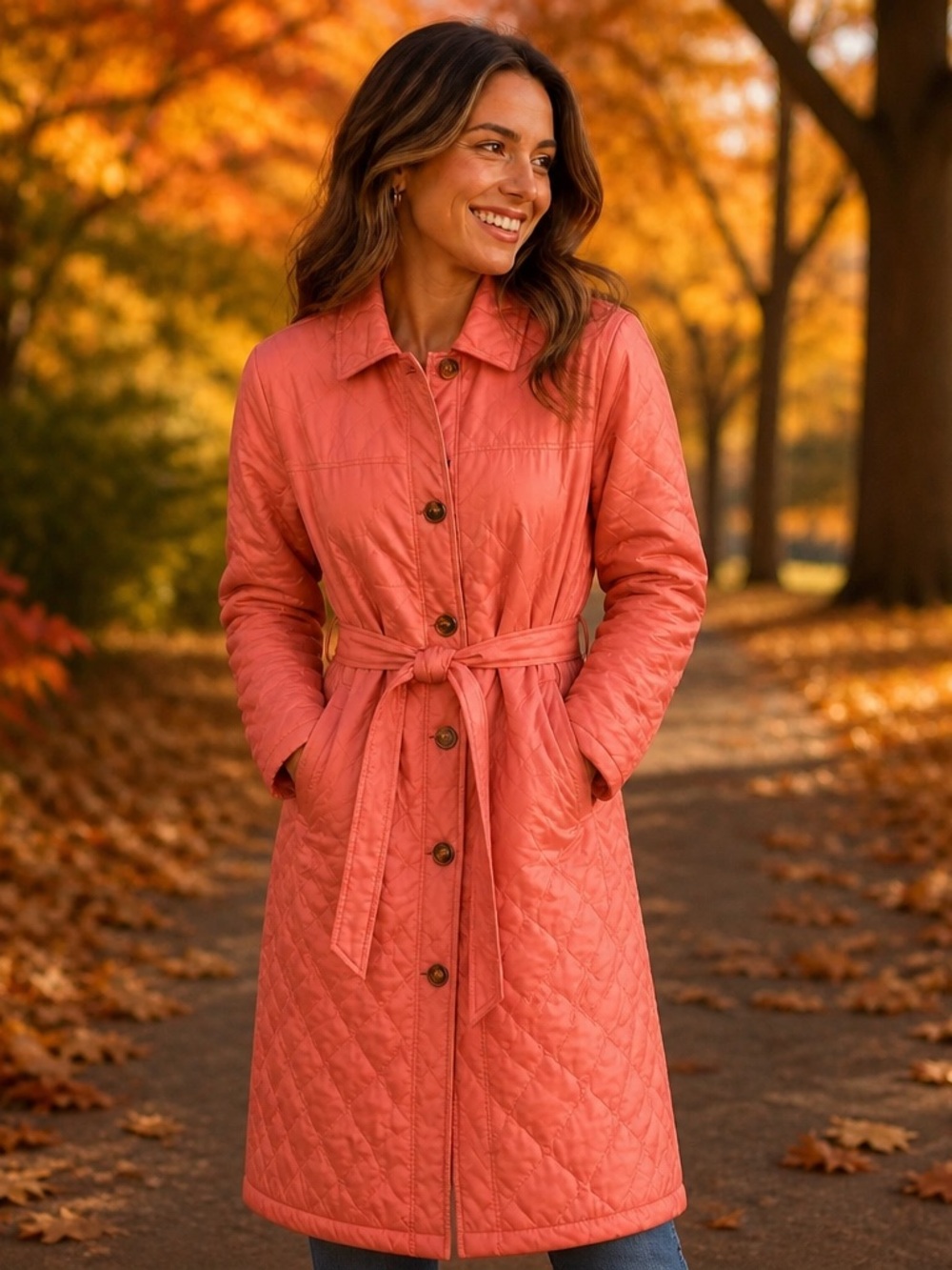 Who What Wear Quilted Belted Long Jacket Pink Small (will fit up to medium)